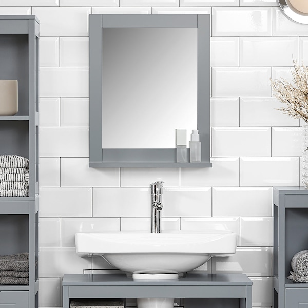 SoBuy Badeværelsesspejl med hylder FRG129-SG Grey Mirror