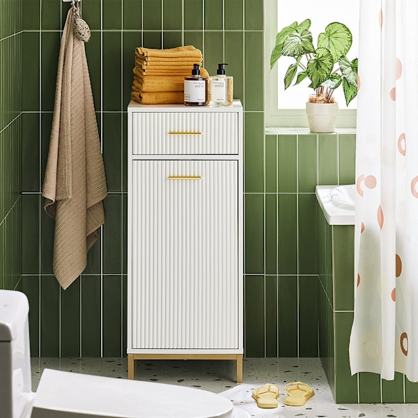 SoBuy Badrumsskåp med tvättkorg Förvaringsmöbel badrum BZR180-W Laundry basket cabinet