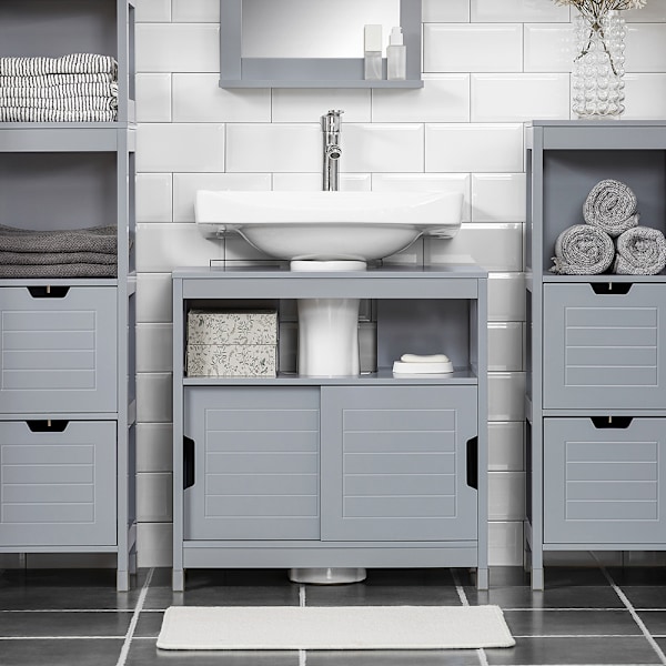 SoBuy kylpyhuone kaappi Allaskaappi liukuovilla RG128-II-SG Grey Sink cabinet(on floor)