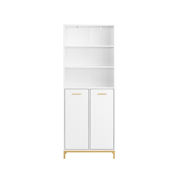 SoBuy Kylpyhuonekaappi pesukorilla Korkea kaappi BZR182-W High cabine twith laundry basket