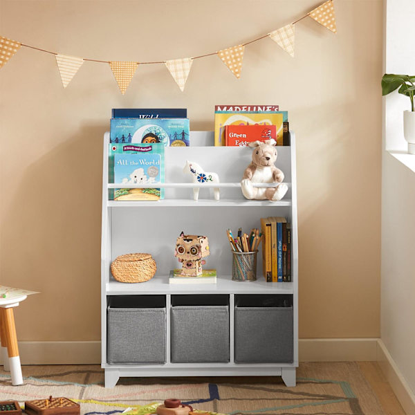 SoBuy Børne bogreol Magasinholder Hjørne bogreol KMB34-W grey