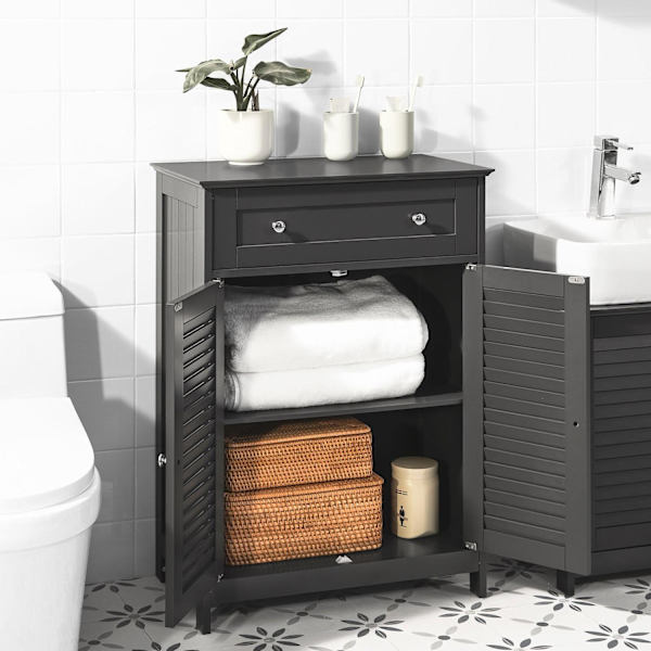 SoBuy Badeværelsesskab med jalousilåger og skuffe, FRG238-DG Gray base cabinet