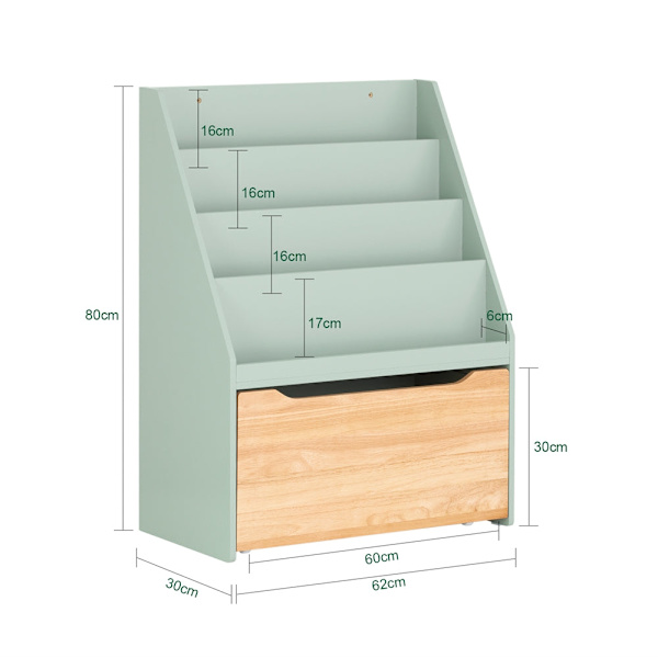 SoBuy Barnhylla Liten bokhylla Barnrumshylla KMB95-GR 62*30*80cm