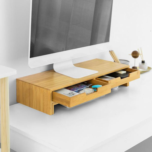 SoBuy Bildskärmsställ Monitorstativet med 2 fack, BBF04-N wood Length 60-107 cm