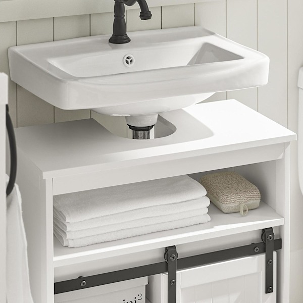 SoBuy Underskab til vask Skab med låger Badeværelsesskab BZR61-W Sink cabinet(on wall)
