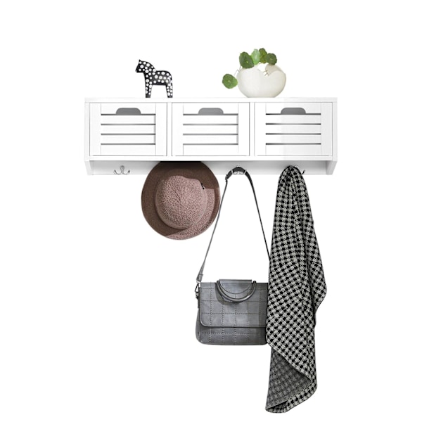 SoBuy Knagerække med opbevaringskasser FHK19-W White Wall shelf