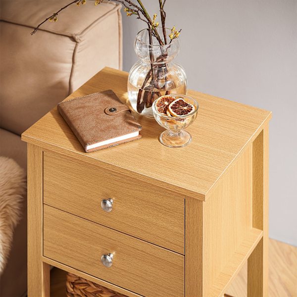 SoBuy Sengebord Sidebord 2 skuffe og 1 hylder Sofabord FBT114-N Nature