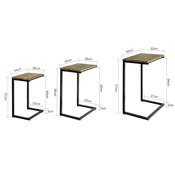 SoBuy, Satsbord set om 3, Soffbord, svart + brun, FBT102-F