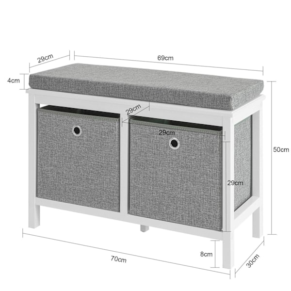 SoBuy Bænk Indendørs med 2 kurve FSR81-HG W70 x D30 x H50cm