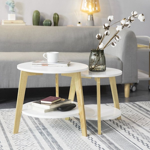 SoBuy Runda satsbord set om 2, Sidobord,Cafébord, FBT75-W White 50 x 50 x 45 cm
