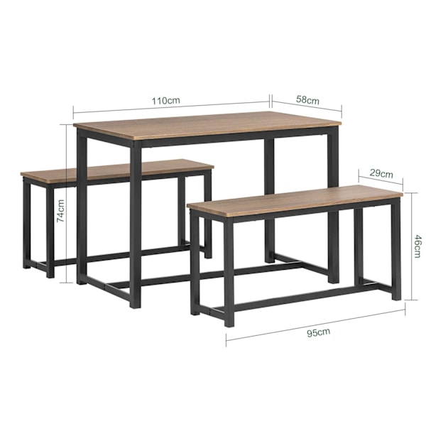 SoBuy Spisebordssæt - Spisebord 2 bænke 3 stk. OGT25-N Brown Table with 2 benches