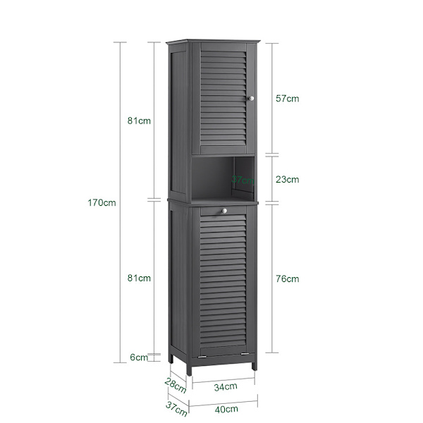SoBuy Pyykkikaappi Kylpyhuone kaappi Korkea kaappi BZR124-DG Grey High cabinet