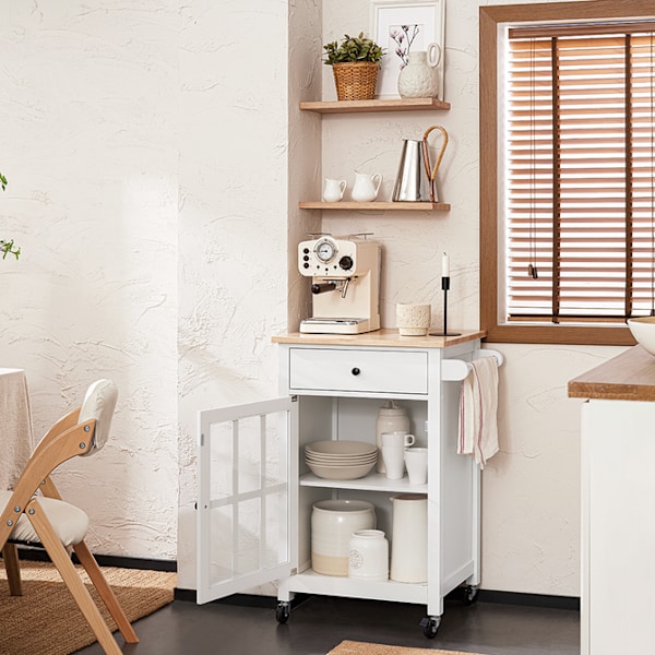 SoBuy Keittiösaareke Keittiökaapi pyörillä FKW98-WN White