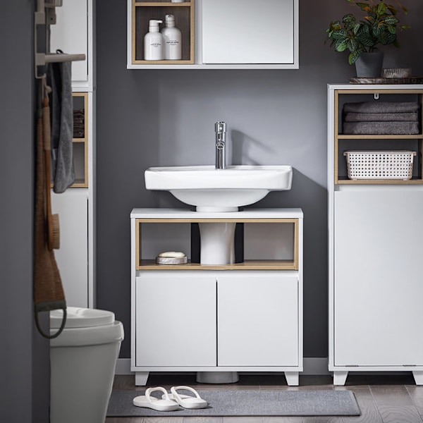 SoBuy Tvättställsunderskåp Badrumsskåp Underskåp BZR148-W White Under sink cabinet