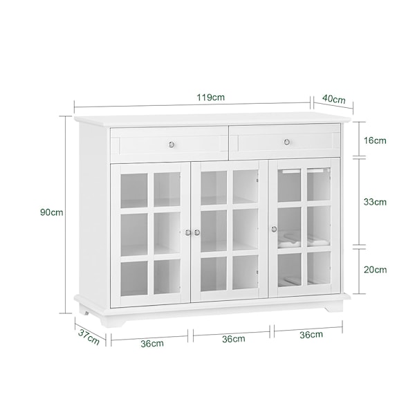 SoBuy Buffé server skänk Vitrinskåp Konsolbord FSB77-W