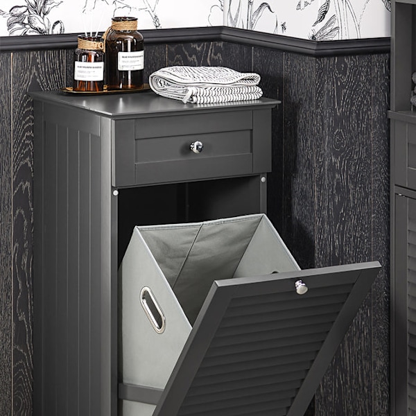 SoBuy Badeværelsesskab med Vasketøjskurv med skuffe BZR73-DG Grey Laundry cabinet