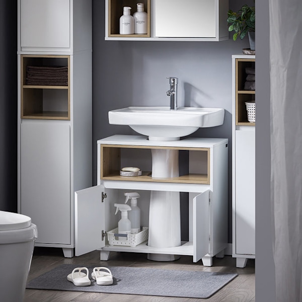 SoBuy Tvättställsunderskåp Badrumsskåp Underskåp BZR148-W White Under sink cabinet
