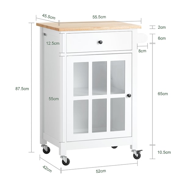SoBuy Keittiösaareke Keittiökaapi pyörillä FKW98-WN White