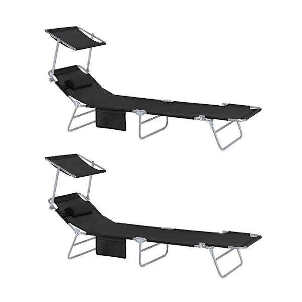 SoBuyUtomhus fällbart bärbar vilstol förlängd benpallOGS48-SCHx2 Black 2 Pieces