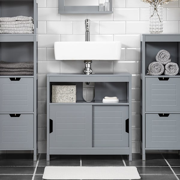 SoBuy Badeværelsesskab med plads til håndvask, grå, FRG128-SG Grey Sink cabinet(on wall)