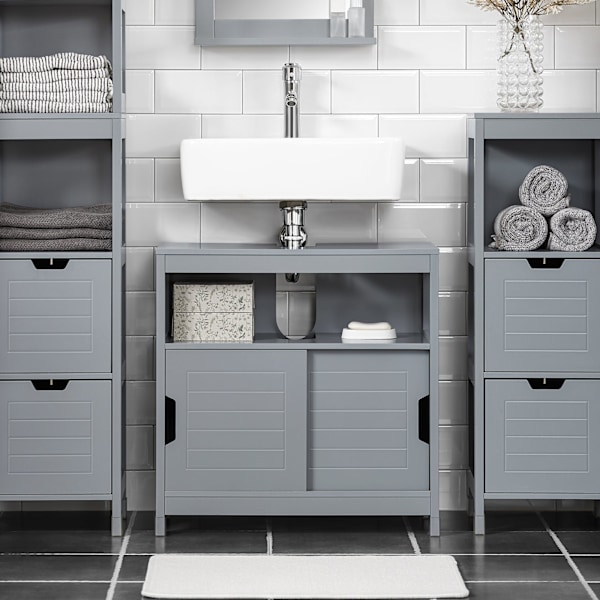 SoBuy Tvättställsunderskåp Badrumsskåp Badrumshylla FRG128-SG Grey Sink cabinet(on wall)