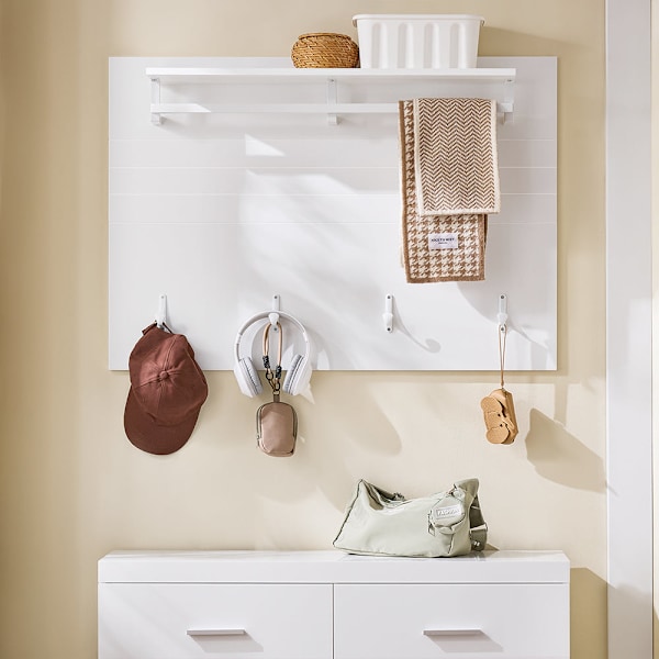 SoBuy Knagerække Håndklædeholder Væghylde FHK36-W White Wall shelf