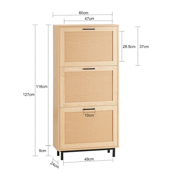 SoBuy Smalt skoskåp med 3 fack Skohylla FSR155-N Nature 60*24*127 cm