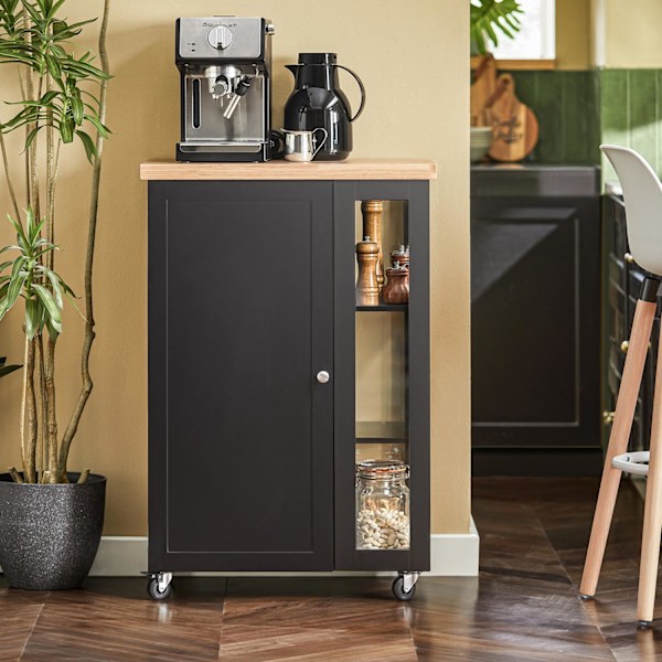 SoBuy Tarjoiluvaunu Keittiökaapi pyörillä Kulmakaappi FKW75-SCH Black