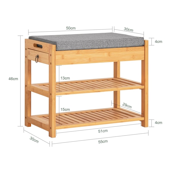 SoBuy Skobænk med hynde Skobænk i træ med grå hynde FSR49-N Bench in length 55cm
