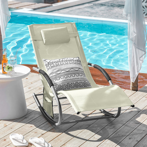 SoBuy Puutarhan keinutuoli jalkatuella Aurinkotuoli OGS28-MI Beige 1 Piece