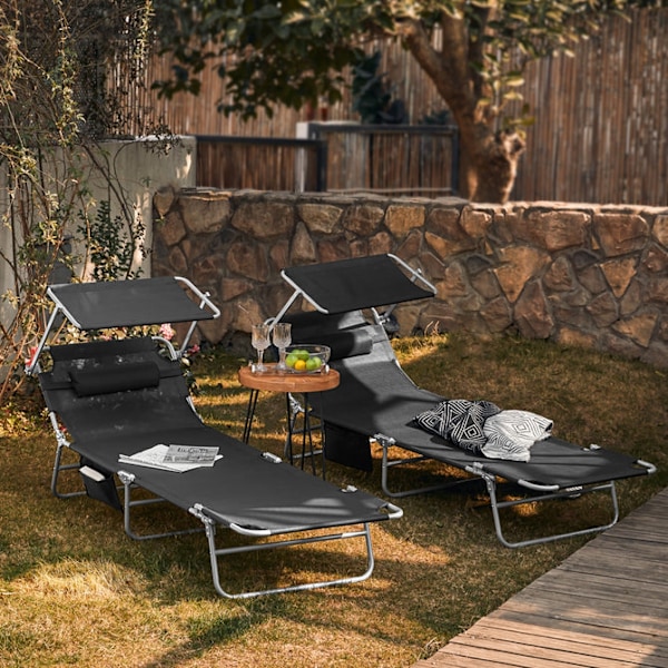 SoBuyUtomhus fällbart bärbar vilstol förlängd benpallOGS48-SCHx2 Black 2 Pieces