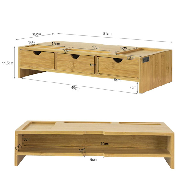 SoBuy Bildskärmsställ Monitorstativet med 3 fack, BBF03-N wood Length 47 cm