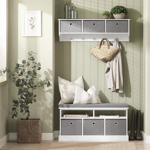 SoBuy Skobänk med 3 korgar, Bänk med skoförvaring,FSR67-HG White