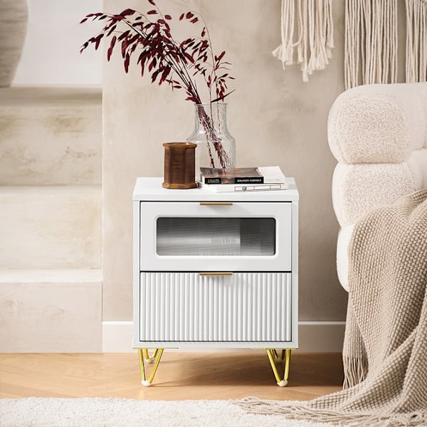 SoBuy Sengebord med 2 skuffe Sofabord Sidebord FBT123-W