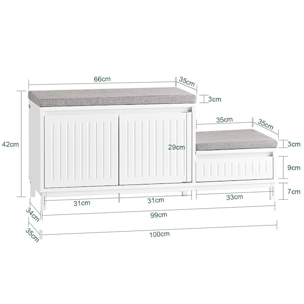 SoBuy Bänk med förvaring Skoskåp Skobänk FSR172-W