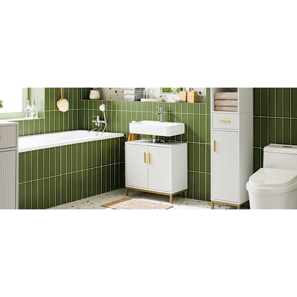 SoBuy Underskab til håndvask Badeværelsesskab 2 låger BZR179-W Under sink cabinet