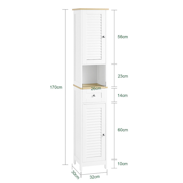 SoBuy Højskab BadeværelsesskabBadeværelsesreol FRG236-WN White High cabinet