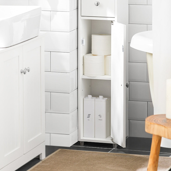 SoBuy kylpyhuone Korkea kaappi Pesukonekaappi vitriinit BZR34-W White