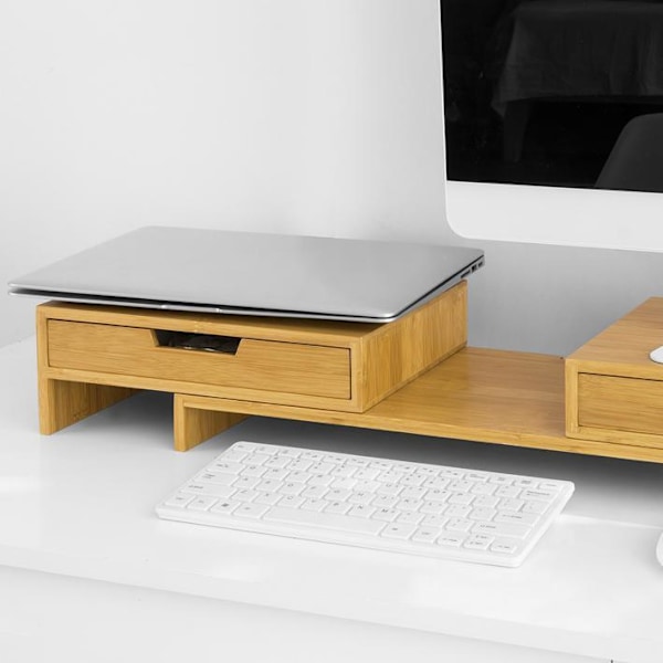 SoBuy Bildskärmsställ Monitorstativet med 2 fack, BBF04-N wood Length 60-107 cm