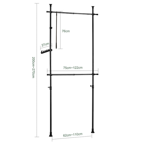 SoBuy Hörngarderob, Klädställning,förvaringsmöbel,FRG109-SCH Black Length 77-112cm