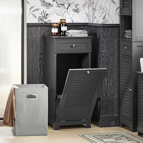 SoBuy Badeværelsesskab med Vasketøjskurv med skuffe BZR73-DG Grey Laundry cabinet