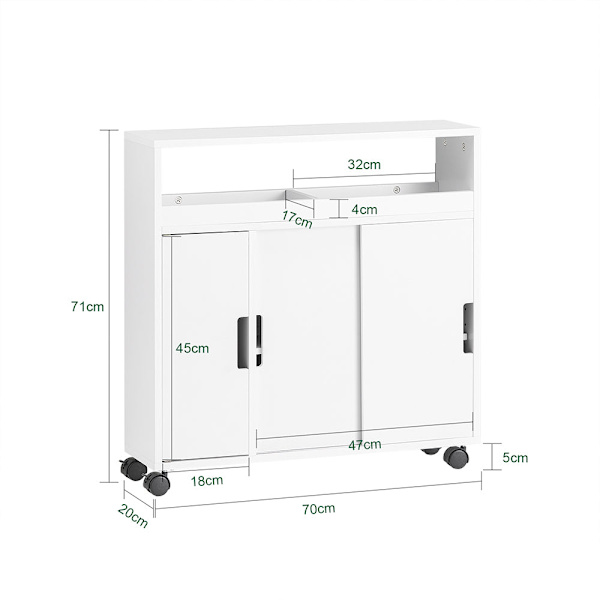 SoBuy Badrumsskåp på hjul, Toalettpappersmagasin, vit, BZR02-W White.  W70 x D20 x H71cm