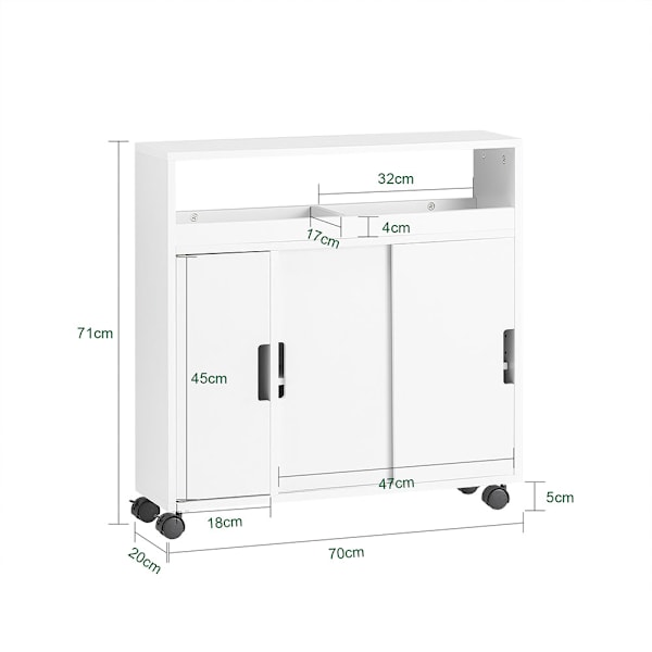 SoBuy Kapea kylpyhuone kaappi mukana pyörät Kylpyhuone BZR02-W White.  W70 x D20 x H71cm