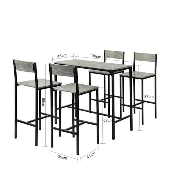 SoBuy Baaripöytä ja 4 baarijakkaraa Keittiön pöytä OGT14-HG Gray Rectangular table with 4 chairs