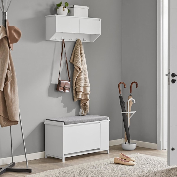 SoBuy Knagerække med 4 kroge, Væghylde FHK24-W Wall shelf