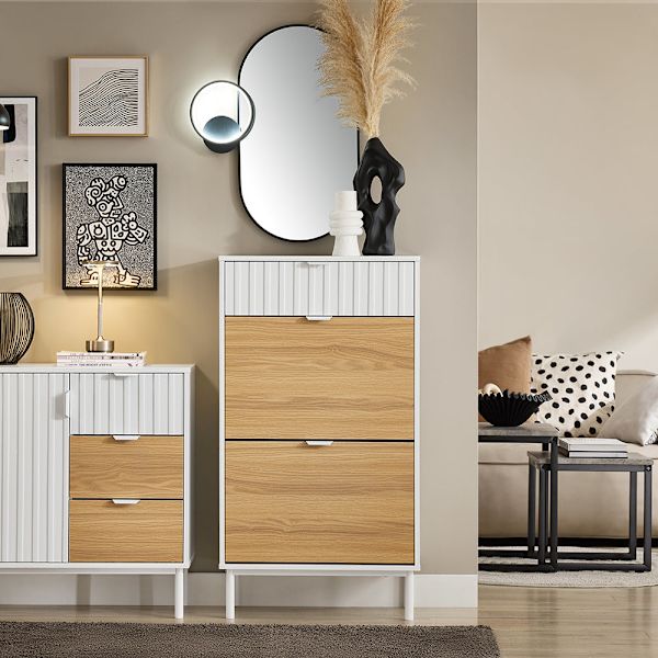 SoBuy Smalt skoskåp 2 fack Skohylla hög Skoställ Hylla FSR174-WN L60*B35*H110cm 