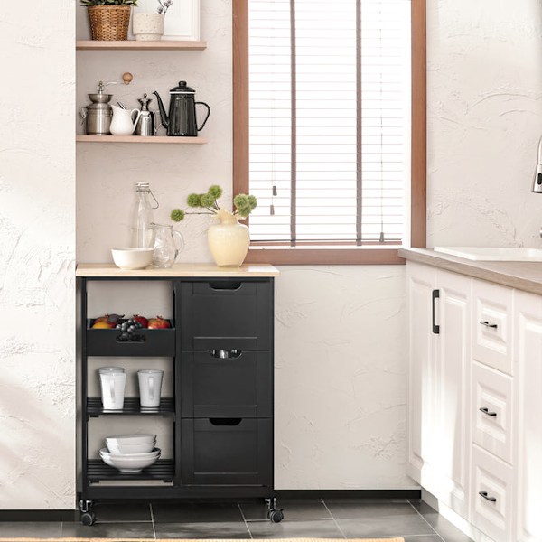 SoBuy Tarjoiluvaunu Keittiökaapi pyörillä Kulmahylly FKW79-SCH Black