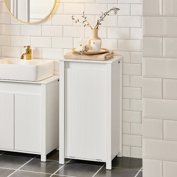 SoBuy kylpyhuone kaappi Pyykkikaappi pyykkikorin kanssa BZR100-W Laundry cabinet