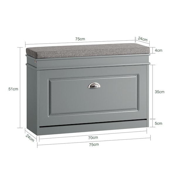 SoBuy Skobänk Skoskåp med dyna Skohylla FSR82-L-HG Gray L75*B24*H52cm