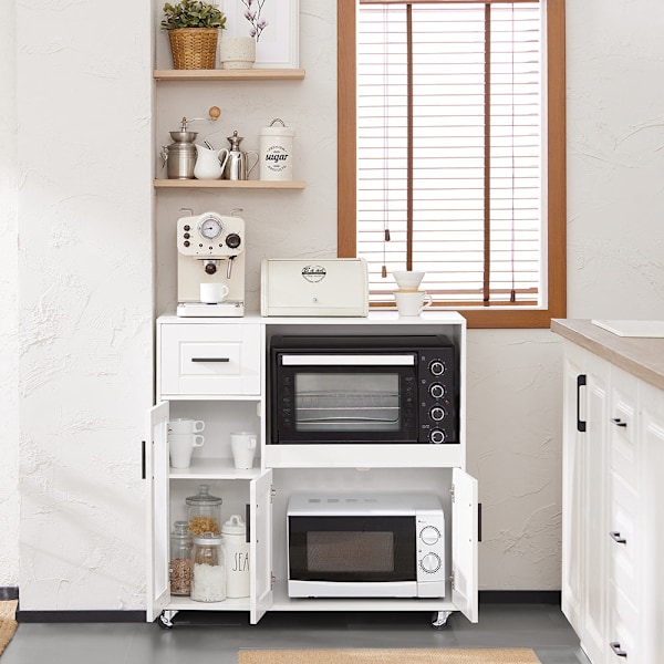 SoBuy Kökshylla Mikrovågsskåp Köksskåp med hjul Sideboard FSB78-W White
